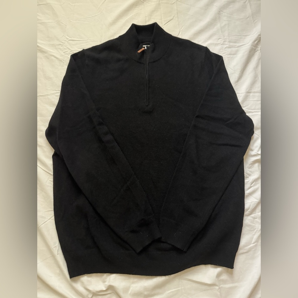 John W. Nordstrom Men's Cashmere Black Quarter Zip-Up Sweater